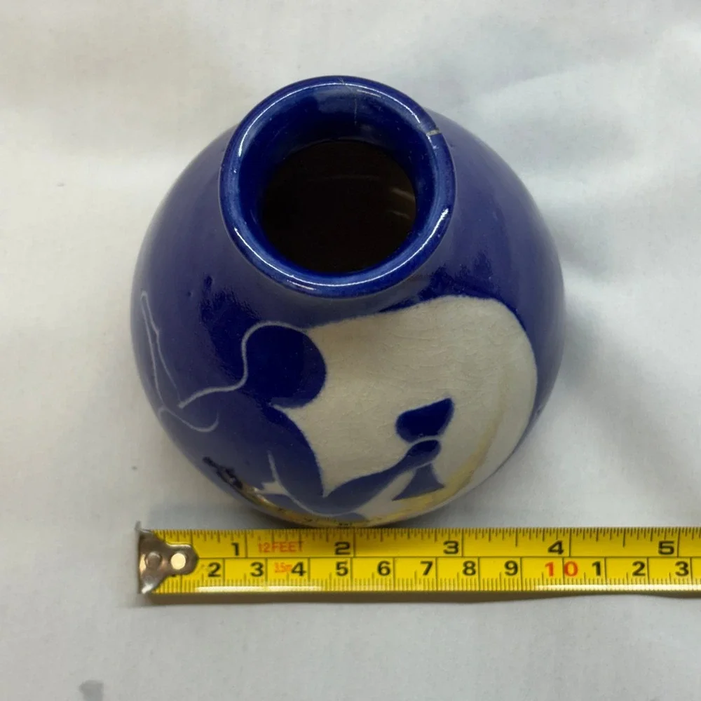 Handmade Studio Pottery Bud Vase Unisex Small Blue Good Signed Woman Moon